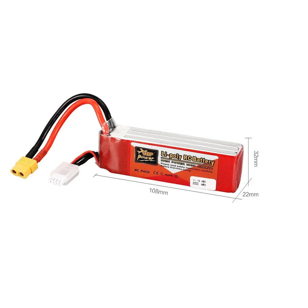 

ZOP Power 11.1V 2200mAh 45C 3S 3S1P Lipo Battery XT60 Plug Rechargeable For RC Racing Drone Helicopter Multicopter Car Model