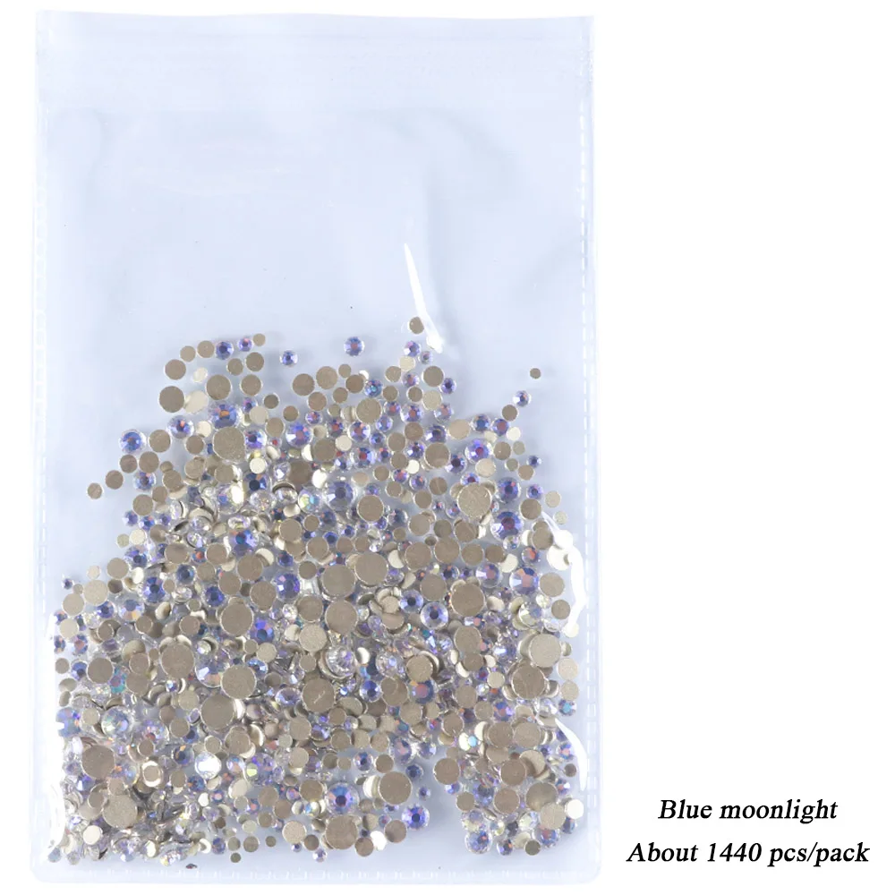 Blue Moonlight 1440 шт, блестящие SS4-SS20, разноцветные стразы с плоской задней стороной, Стразы для ногтей, кристаллы AB, камни для самостоятельного украшения ногтей LA1015 - Цвет: Blue Moonlight