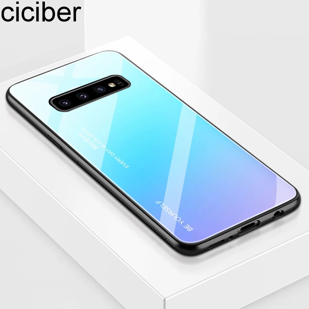 ciciber Gradient Colored Tempered Glass Phone Case for Samsung Galaxy S10 S10+ S10e Plus Lite Hard Back Cover Funda Coque Capa |