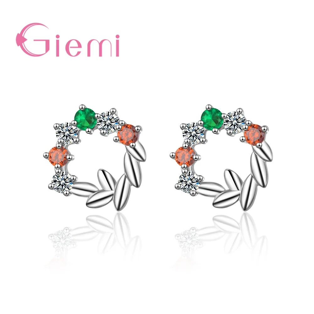 

Korean Multicolor CZ Zircon Wreath Stud Earrings Trendy Fashion 925 Sterling Silver Leaf Earring For Women Jewelry Dropshipping