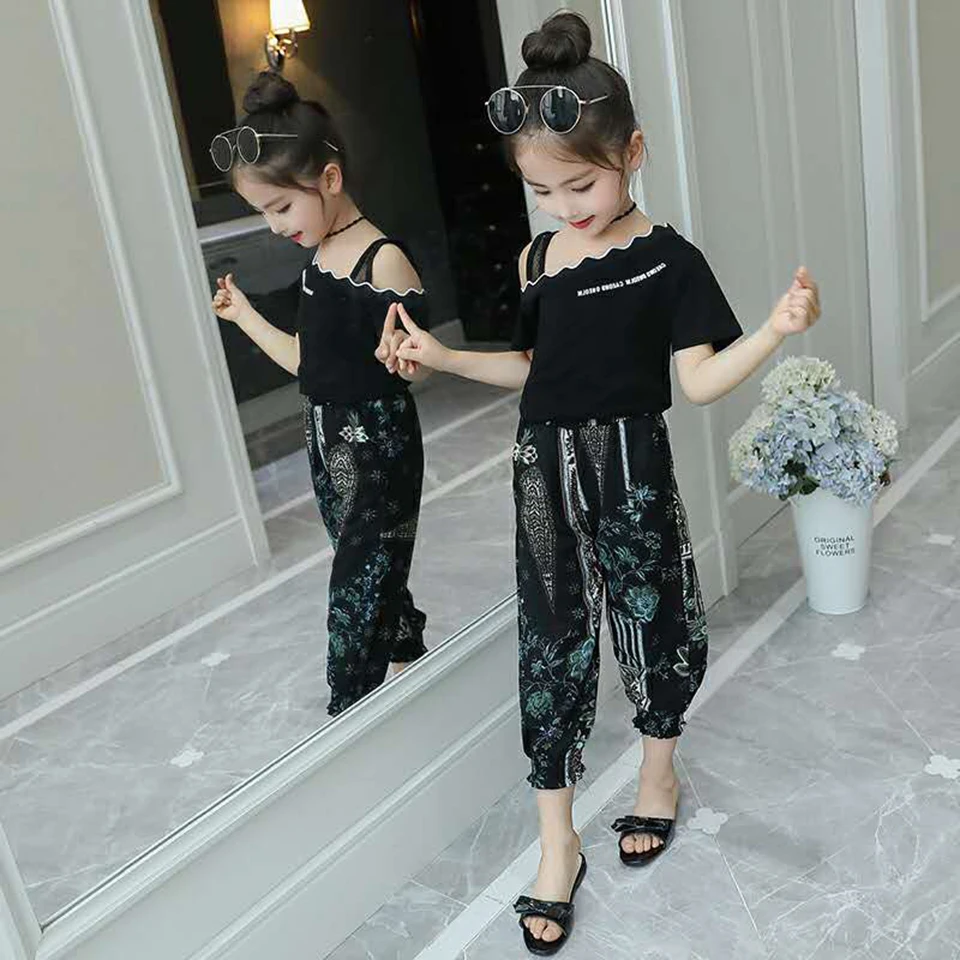 Детская футболка для маленьких девочек + штаны комплект одежды из 2 предметов