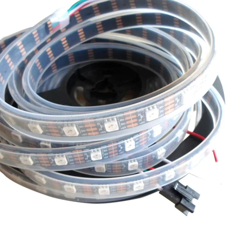 Фото 5mX SK9822 5050SMD RGB Цифровая гибкая светодиодная лента DC5V Вход 30/32/48/60/72/144LED/м ЧЕРНАЯ печатная плата №3