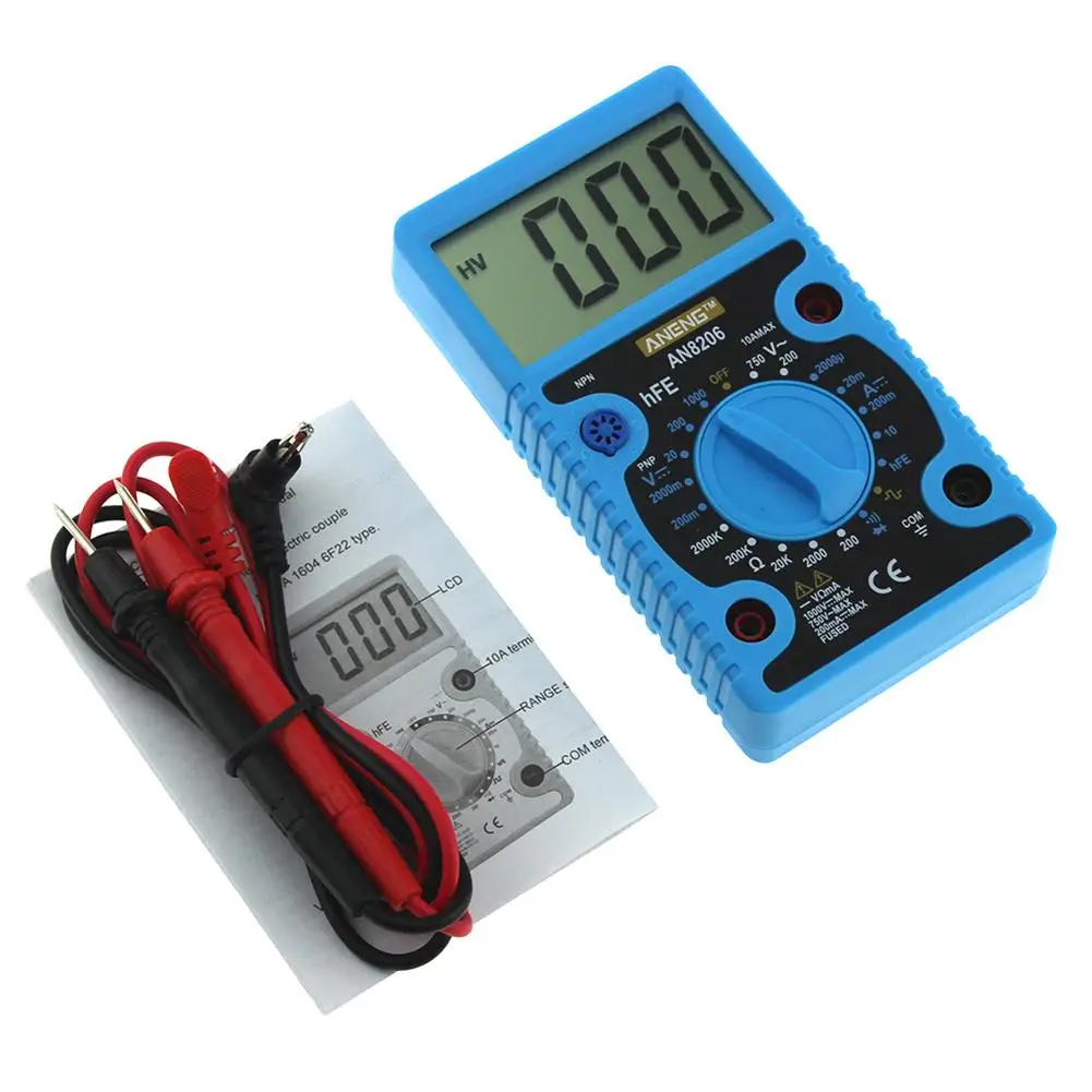 AN8206 5 Colors Mini Handheld Digital Multimeter LCD Screen Overload Protection Ampere Voltage Ohm With Tester Probe 1PC J3 | Инструменты