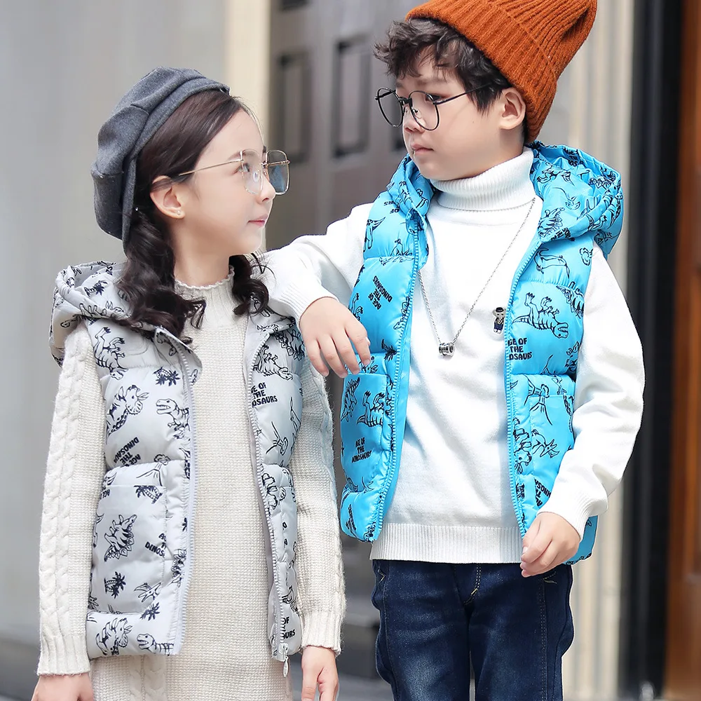 Утепленная верхняя одежда для мальчиков и девочек с рисунком динозавра зимний