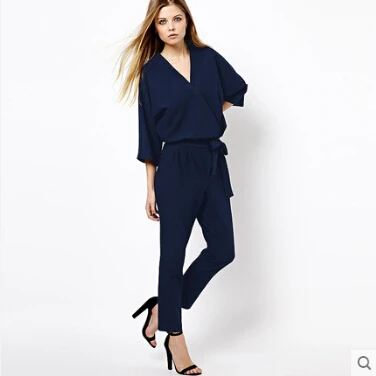 Женский шифоновый комбинезон с v-образным вырезом летний комбидресс длинным