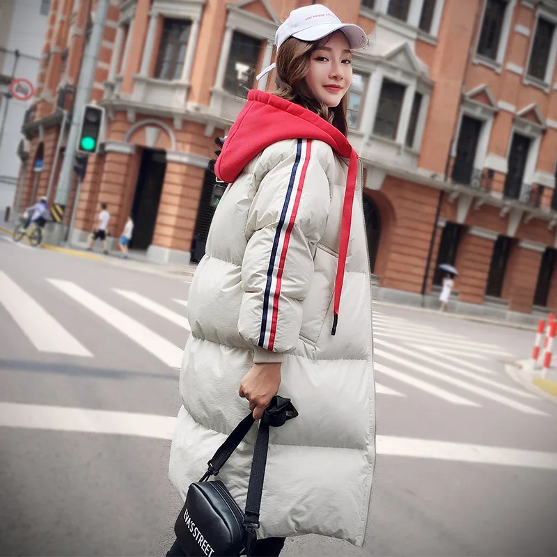 Oversize зимняя куртка женская парка теплые куртки толстовки пальто в полоску