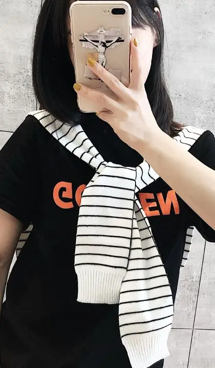 stripe white Корейский осенне-зимний вязаный внешний однотонный платок женский Поддельный Воротник завязанный Галстук Кондиционер комнатный платок, женский шарф - Цвет: stripe white