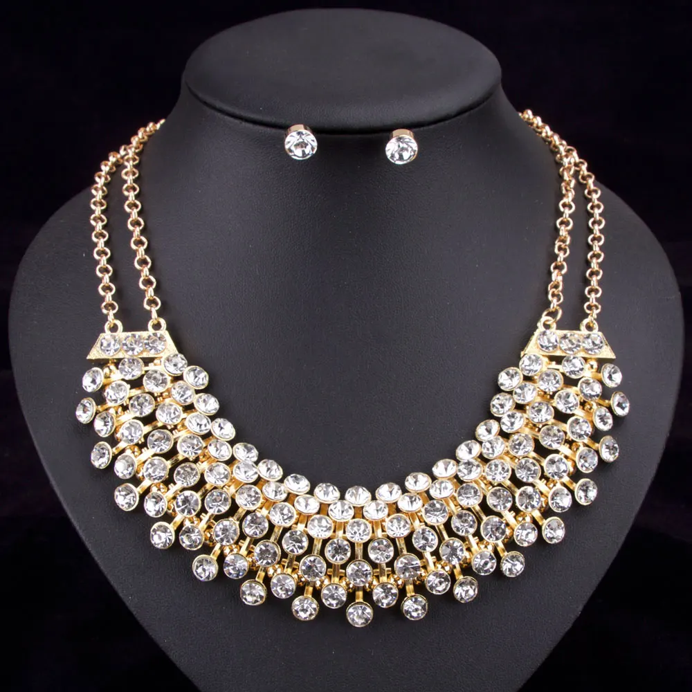 Модные хрустальные стразы Свадебный комплект ювелирных изделий Свадебные