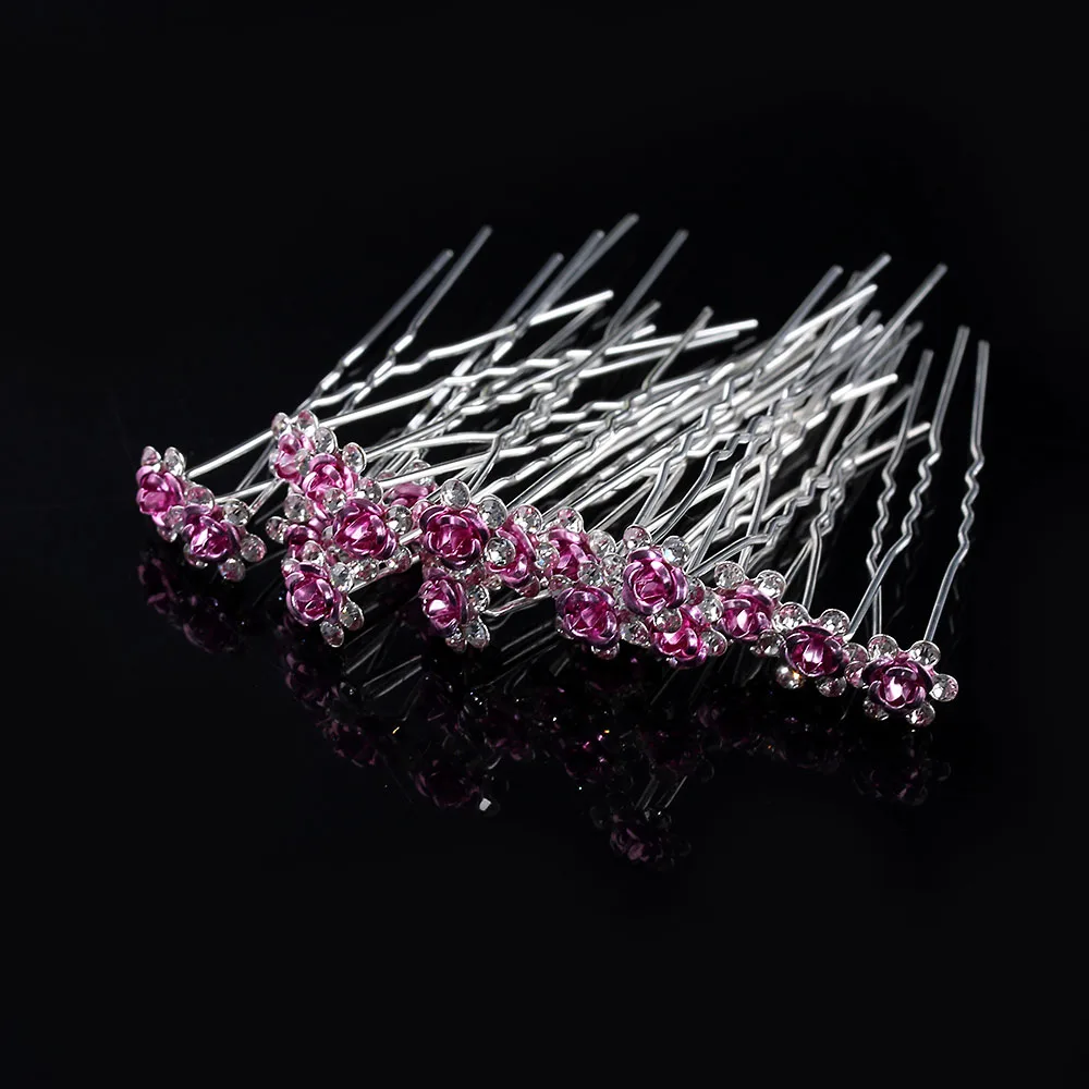 20 шт./лот Свадебная шпилька для волос с кристаллами и розами|flower hair pin|hair pinsbridal wedding