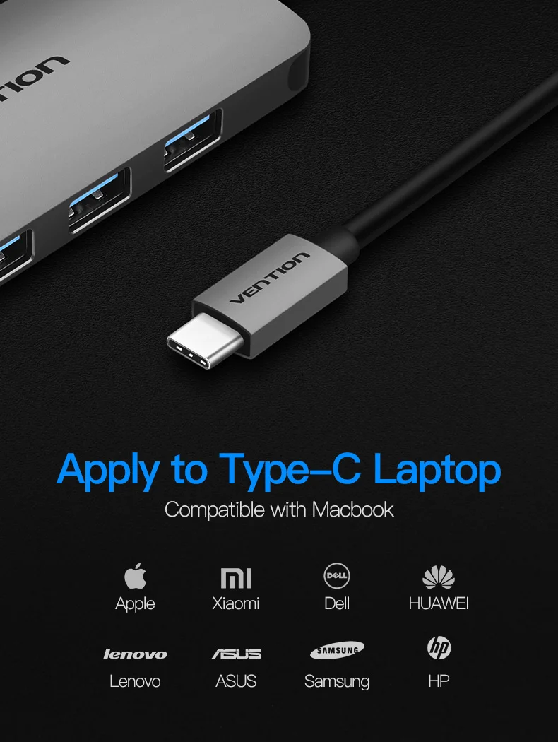 Vention USB C Ethernet адаптер usb-хаб 3 порта конвертер Тип C 3,0 USB к RJ45 Lan сетевая карта для Macbook USB Ethernet переключатель