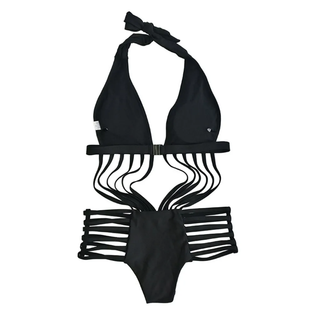Бандажный купальник черный Женский Монокини 2019 слитный купальный костюм на