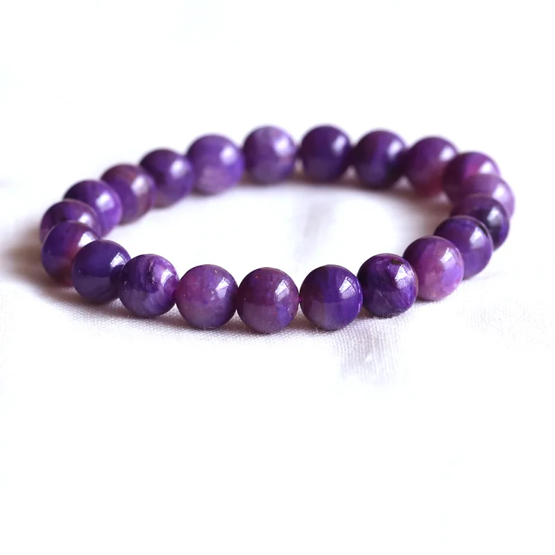 

Natural Genuine Purple Charoite Stretch Finish Bracelet Round beads 9mm 05095