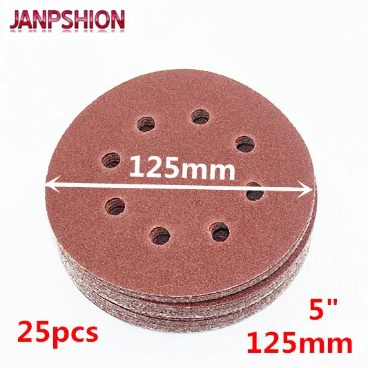 Абразивная Песочная бумага JANPSHION 25 шт. 125 мм 5-дюймовый красный шлифовальный диск с