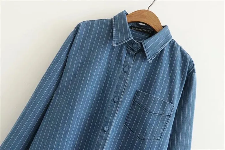 Плюс размер 2XL-5XL Джинсовая блузка с длинными рукавами полосатые рубашки Vestidos Blusas