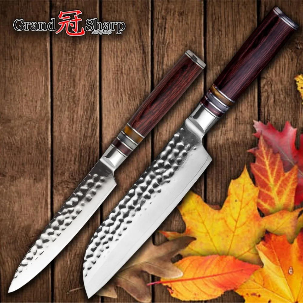 Дамасские кухонные ножи набор ножей из 2 частей vg10 японская сталь Santoku утилита шеф