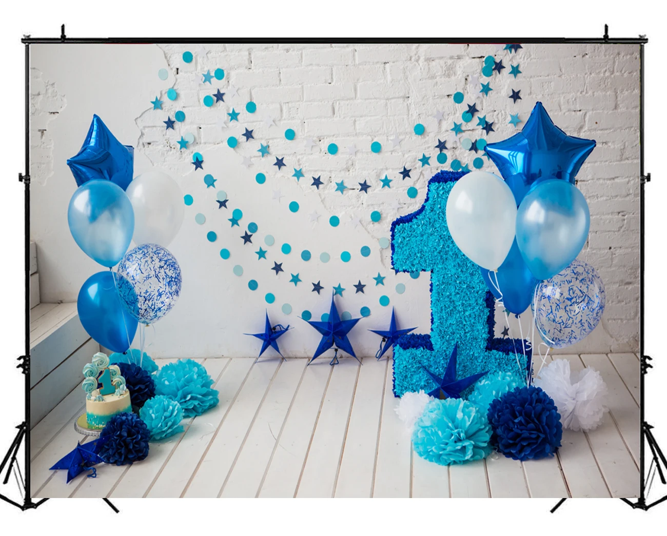

1st Birthday Backdrops for Photography Boy Party Blue Balloon Cake Smash Photo Background Baby shower Photo booth LW-1089