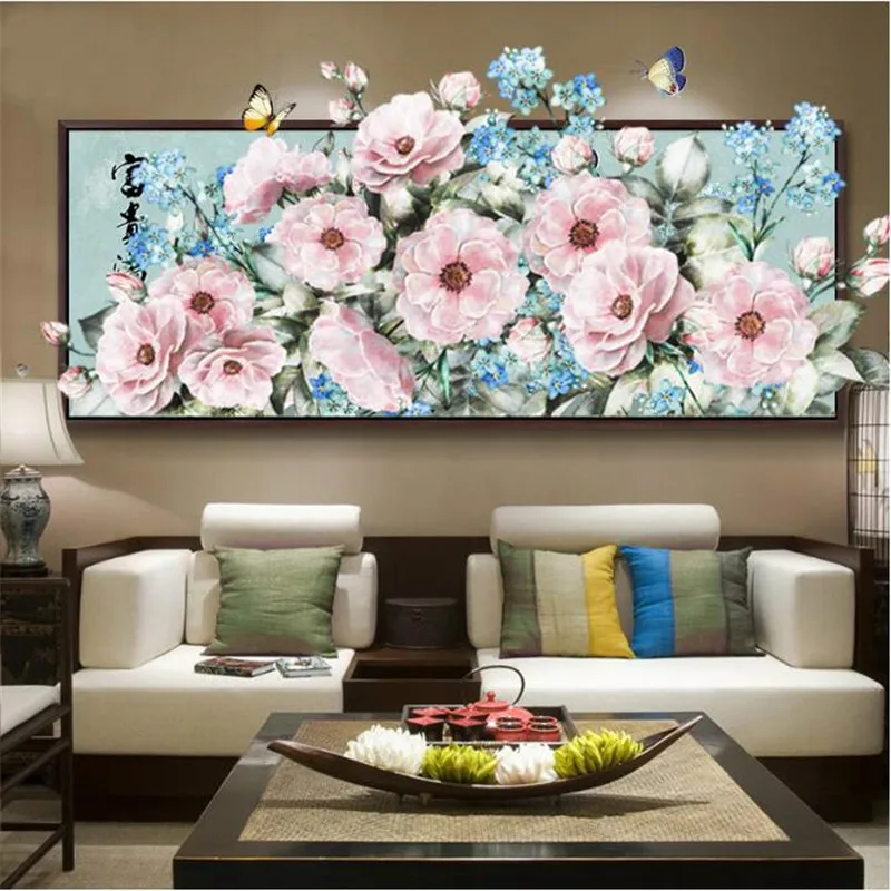 QIANZEHUI Needlework DIY Bloom rich peony landscapes Cross stitch Sets For Embroidery kit print Full embroidery Cross-Stitching | Дом и сад