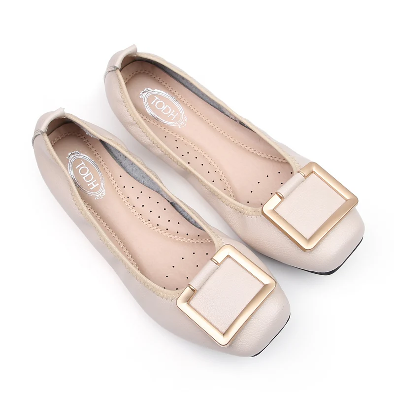JSER-978-15 Beige Новинка года; удобные женские туфли-лодочки; повседневные офисные женские балетки на плоской подошве с квадратным носком; однотонные балетки на плоской подошве; Лоферы без застежки - Цвет: JSER-978-15 Beige
