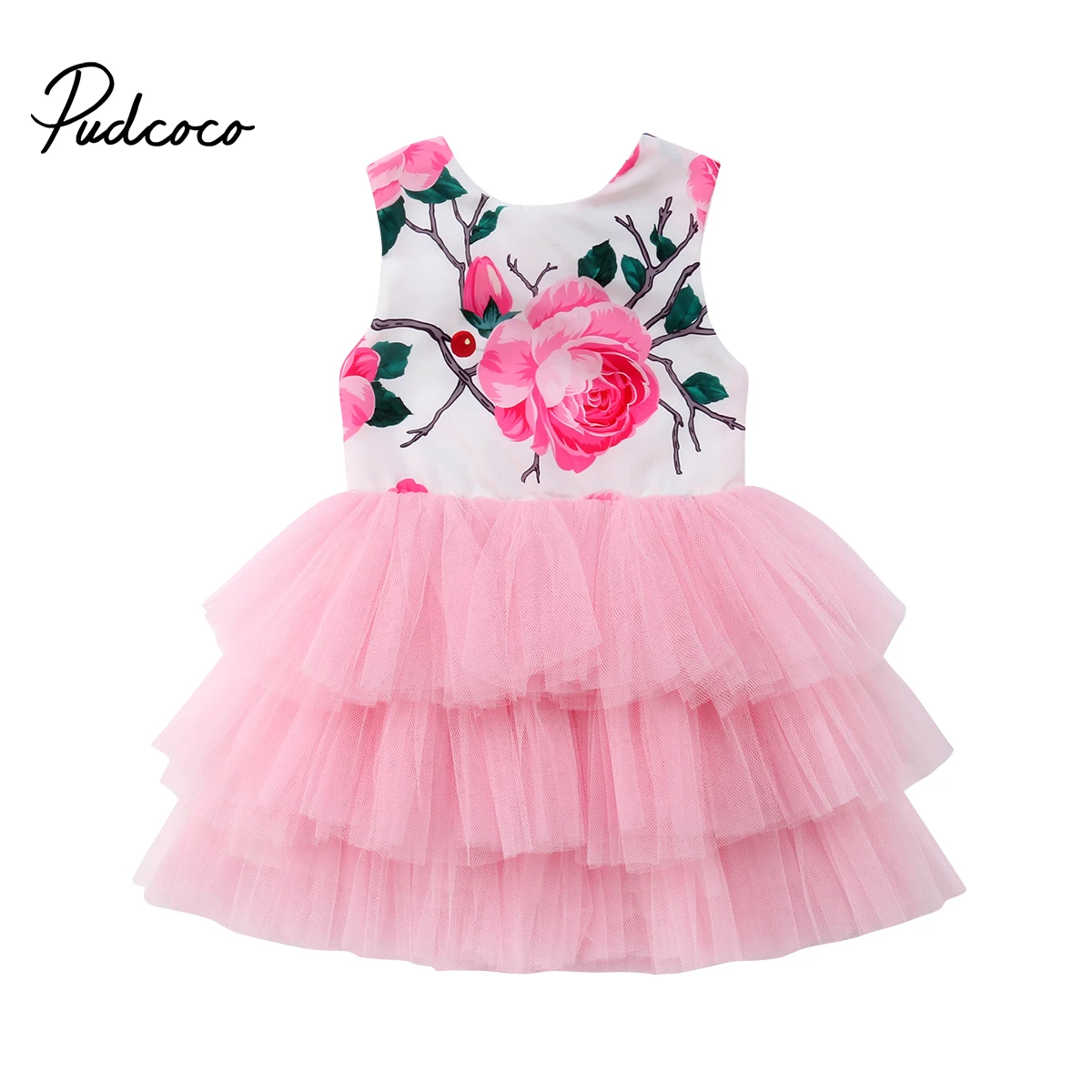 Платье для маленьких девочек Pudcoco платье из тюля с цветочным принтом и открытой