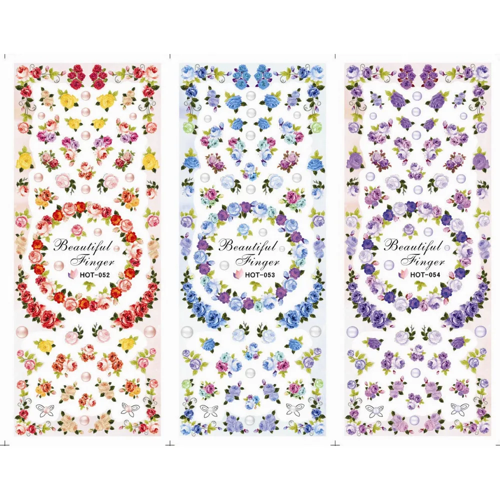 

3 PACKS / LOT MOSAIC FLOWER RING NAIL TATTOOS STICKER WATER TRANSFER DECAL NAIL ART HOT052-054