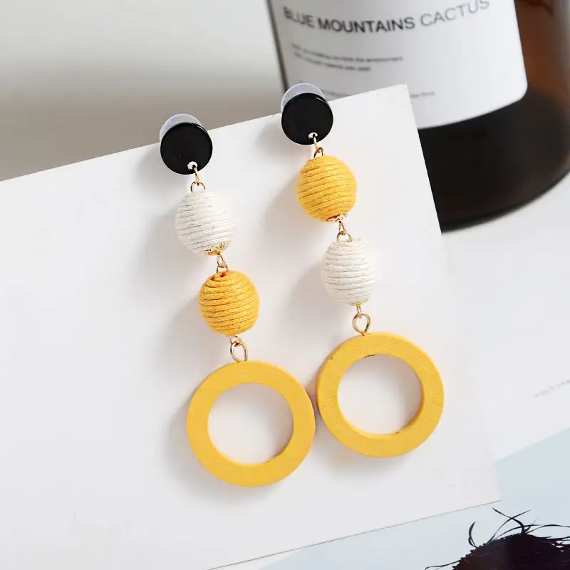 579 Yellow EK115 корейский стиль модные деревянные висячие серьги для женщин Brincos Висячие Серьги Ретро Геометрические ювелирные изделия массивные вечерние подарки - Окраска металла: 579 Yellow