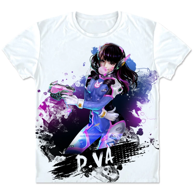 Повседневная Новая футболка для женщин Kawaii для девочек OW dva Rabbit D. VA логотип о-образный вырез с принтом футболки короткий рукав футболки