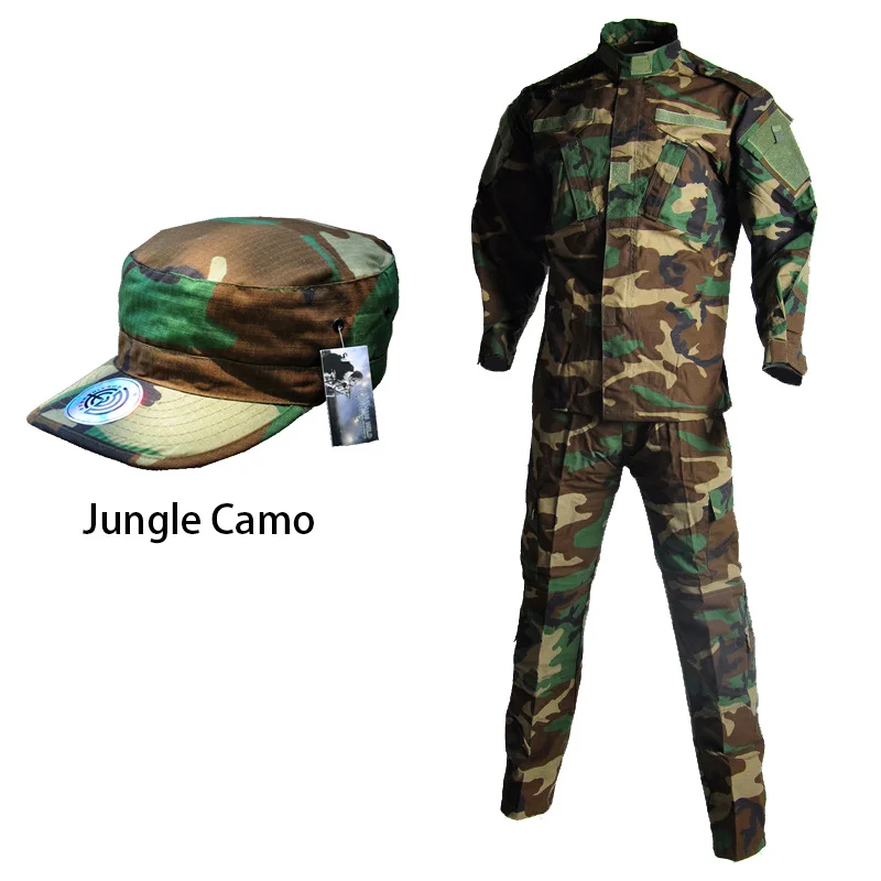 Jungle camo Военная рабочая одежда, Униформа, мужские комплекты, куртка, кепка, армейские штаны, тактические куртки, костюм, тренировочная одежда, мужские брюки, летние брюки - Цвет: Jungle camo
