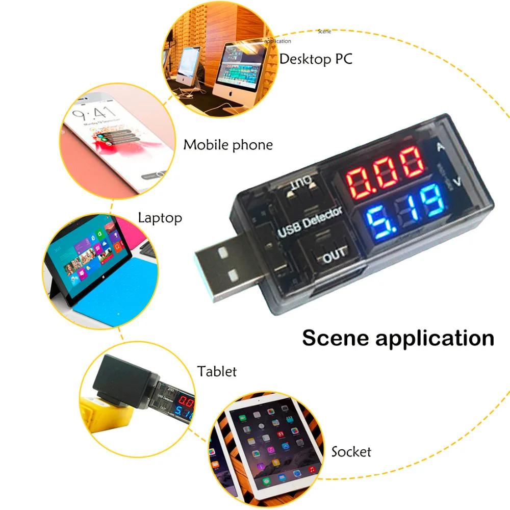 Тестер напряжения тока USB измеритель напряжения USB Амперметр USB детектор двухрядный показывает Калибр DC3V-9V/0-3A