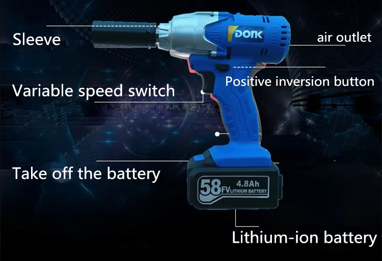 1/2'' 280N.m 58v Rechargeable Electric Impact wrench lithium battey Wrench Car Tyre Wheel Cordless Drill Extra battery |