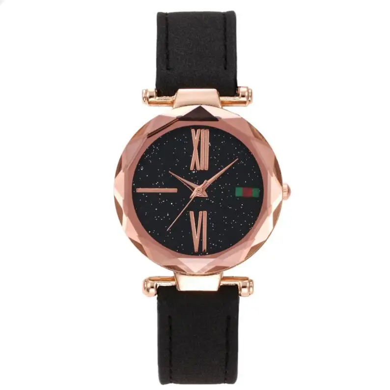 

Luxury Women Watches Rose Gold Mesh Magnet Buckle Starry Diamond Geometric Surface Casual Dress Quartz Wrist Watch