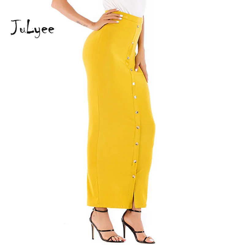 Julyee модал однотонные узкие длинная юбка Для женщин Кнопка длиной до пола Длина