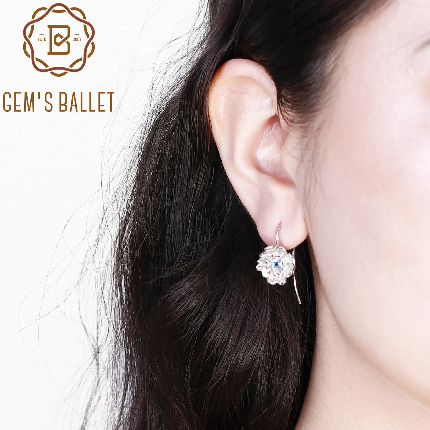 Женские серьги подвески GEM'S BALLET висячие из натурального швейцарского синего