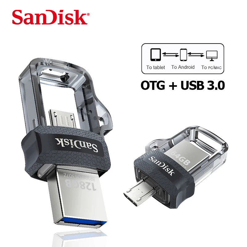 Sandisk 100% Оригинальный мини USB 3 0 двойной OTG флэш накопитель 16 ГБ 32 64 Гб 128 PenDrives для