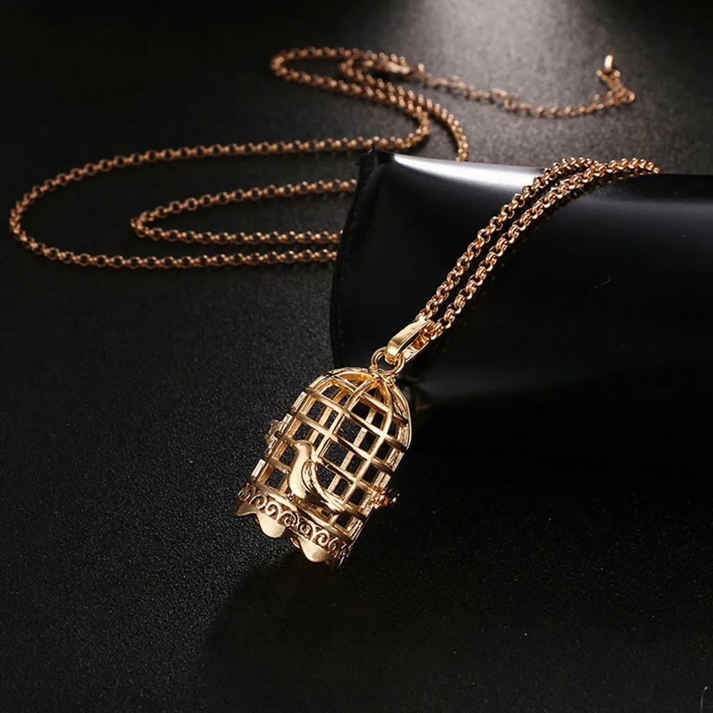 THLIVEOU черная птичья клетка с ангельским шариком подвеска ожерелье для женщин