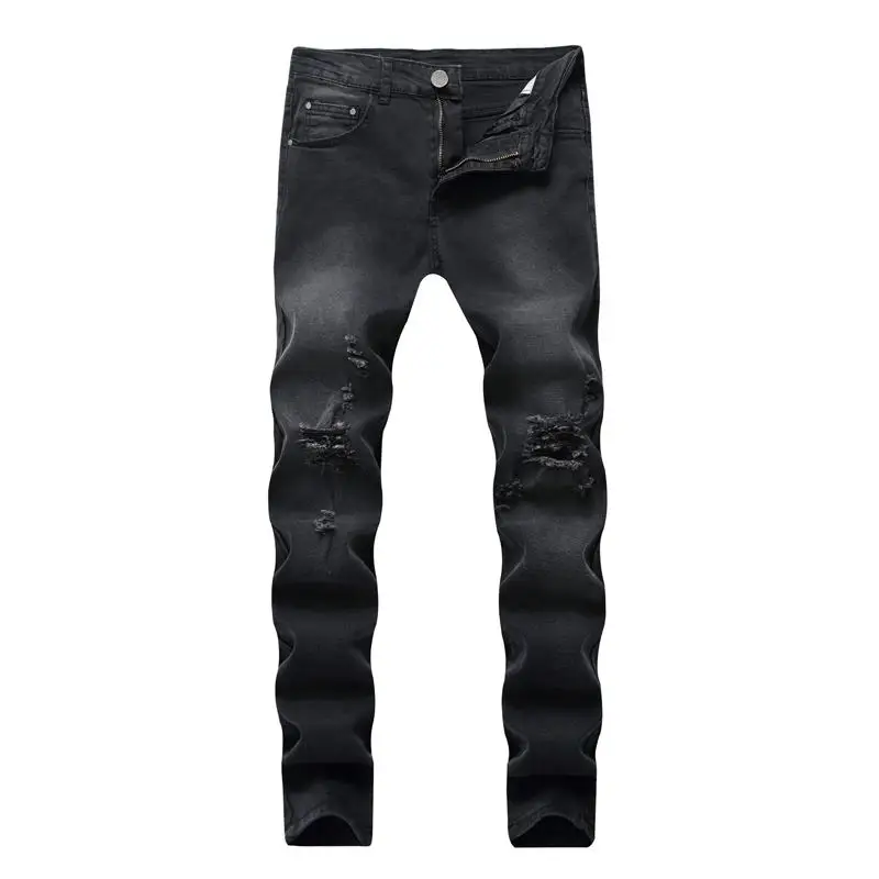 2018 Europe and America men's Distressed hole jeans casual mens straight denim pants fashion slim Masculino trousers | Мужская