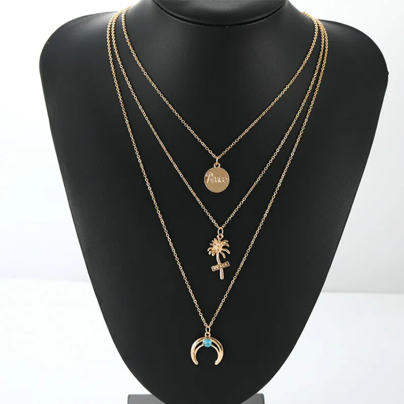 Богемное многослойное ожерелье с кулонами в виде Луны кокосовой пальмой для