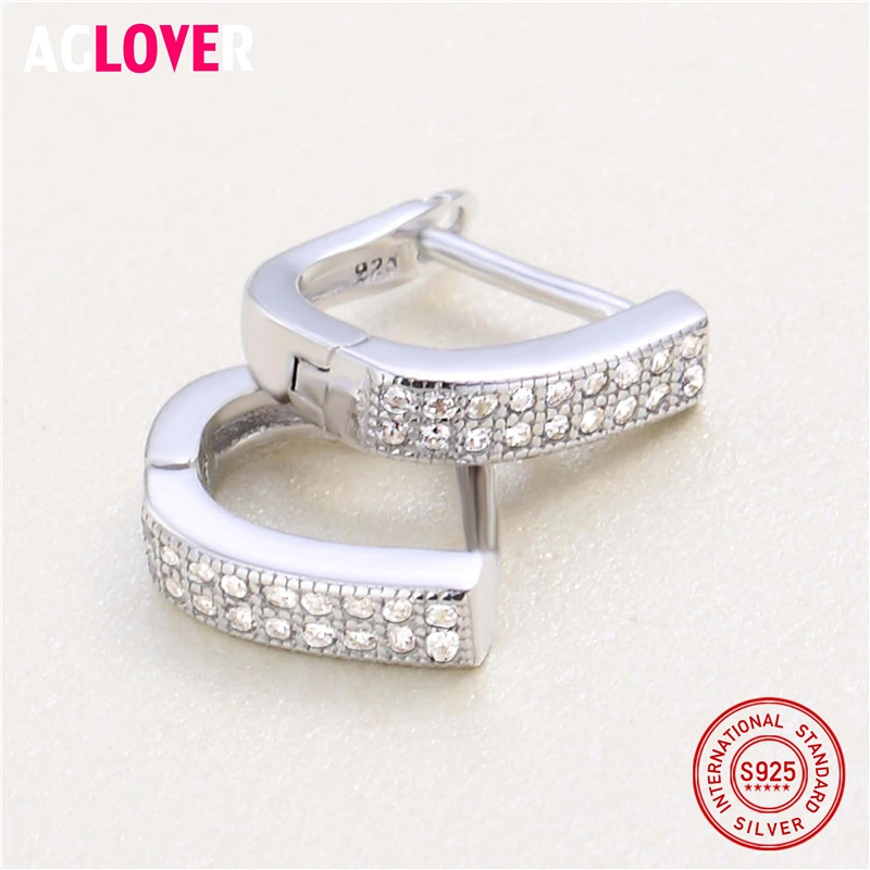 AGLOVER Fashion Original 100% 925 Sterling Silver Hoop Earrings Jewelry Luxury Clear CZ U Shape for Women | Украшения и