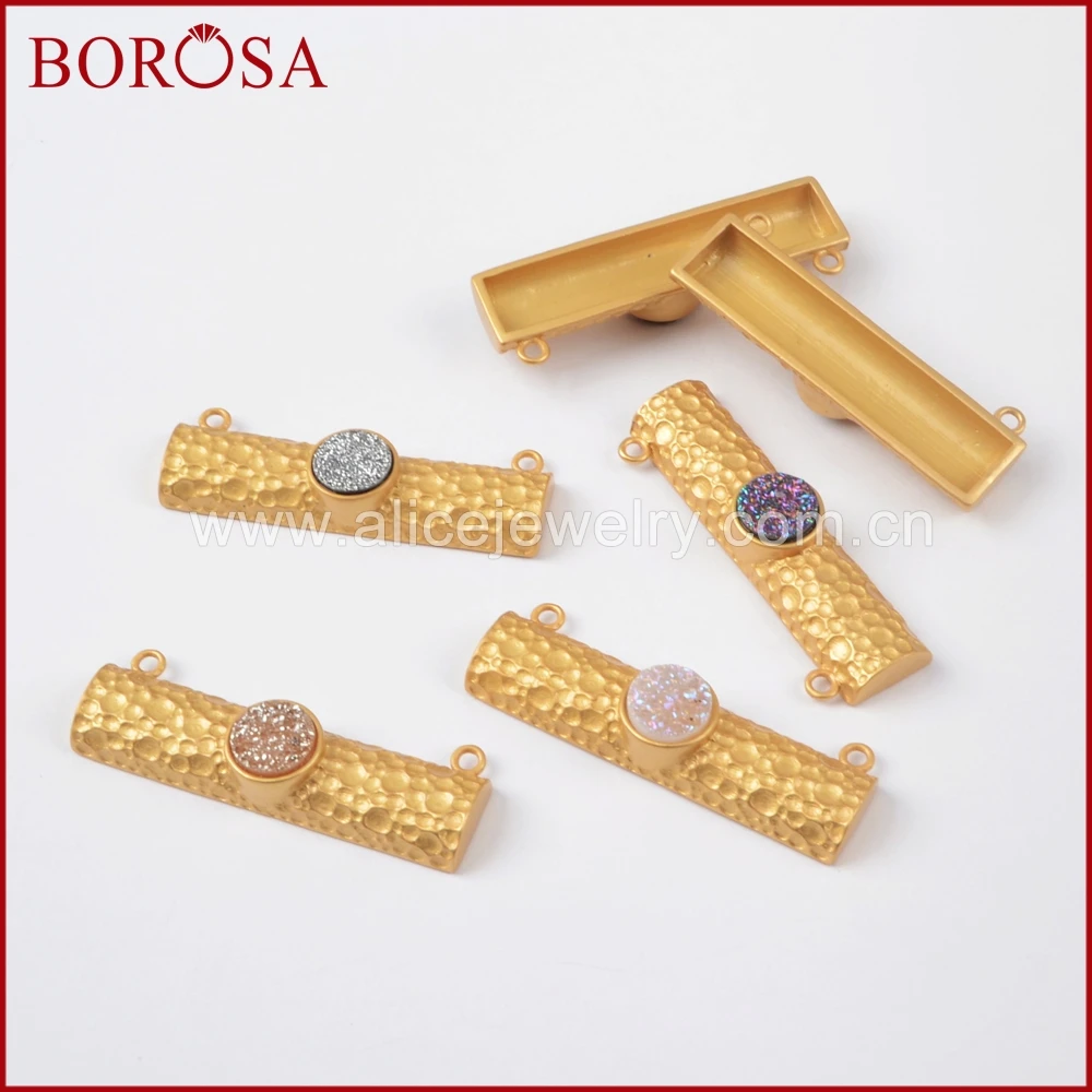 BOROSA 10PCS Rectangle Plating Color Druzy Connectors with Round Natural Agates Titanium Rainbow Pendant for DIY Necklace ZG0203 | Украшения