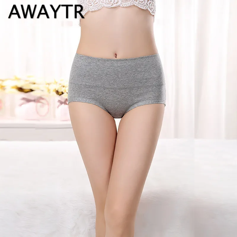 Женские трусы больших размеров Awaytr Однотонные из чистого хлопка с высокой талией
