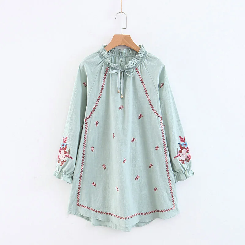 TEELYNN boho блузка шикарный фонарь с длинным рукавом хлопковая цветочной вышивкой О