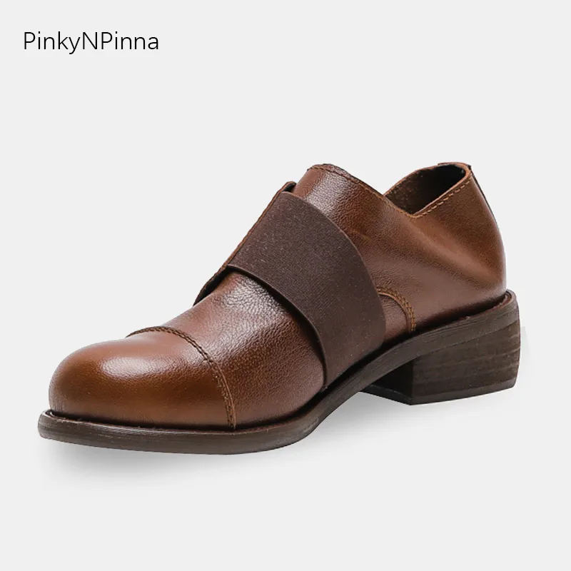 

Designer women vintage Derby shoes sheepskin genuine leather insole asymmetrical stretch fabric preppy college formal med heels