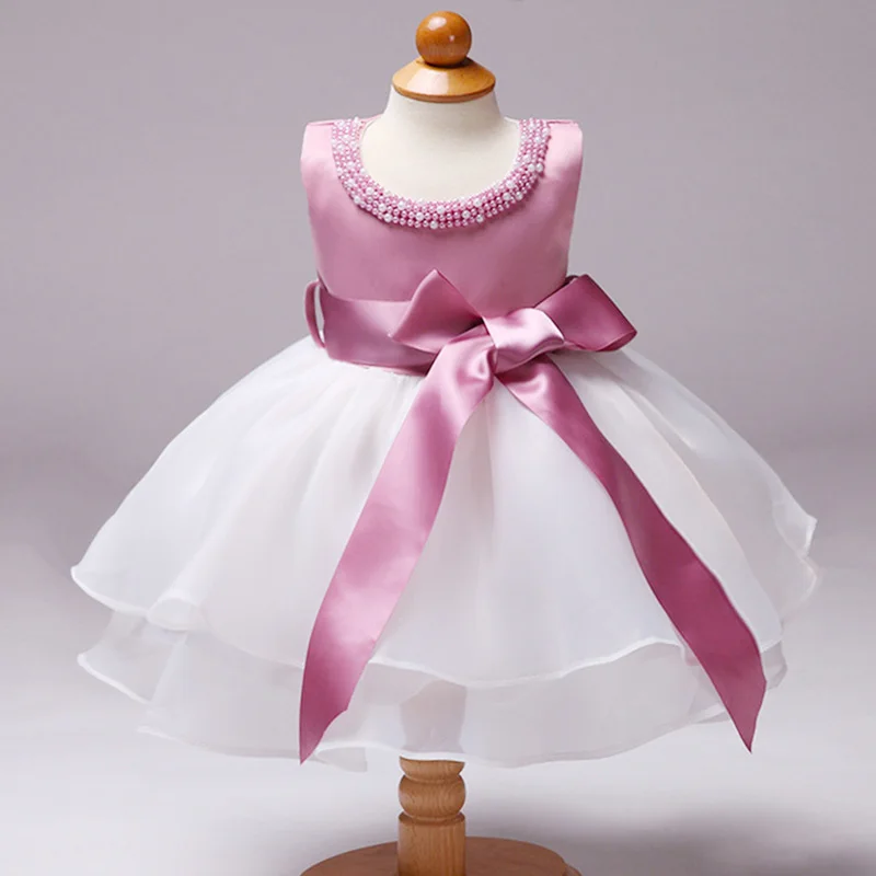 Baby Girl Toddler Dress Girl Beaded Bow Dress Kid Wedding Dress Child Birthday Party Dress