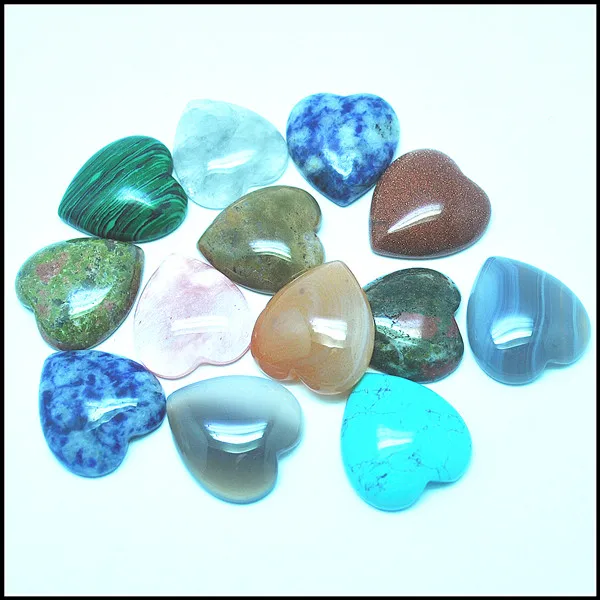 10pcs nature stone cabochons heart shape mix different types of jadee turquoisee malachite sodalite agatee unakite 25mm | Украшения и