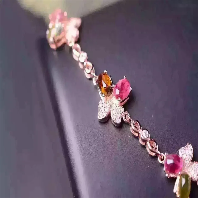 

KJJEAXCMY fine jewelry S925 pure silver bracelet natural tourmaline bee female hand chain wholesale jewelry free shipping.
