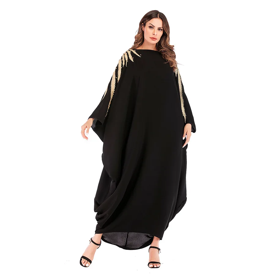Women Muslim Maxi Dress Nida UAE Abaya Batwing Sleeve Robe Gowns Jubah Kimono Ramadan Arab Embroidery Islamic Moroccan Kaftan |