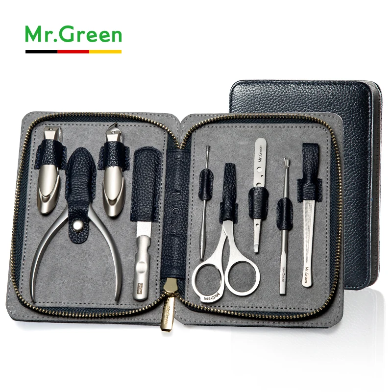 9 pieces MR. GREEN педикюрный набор кусачки для ногтей из нержавеющей стали профессиональные кусачки для маникюра с кожей набор для маникюра с чехлом набор для ногтей инструмент для ногтей - Цвет: 9 pieces
