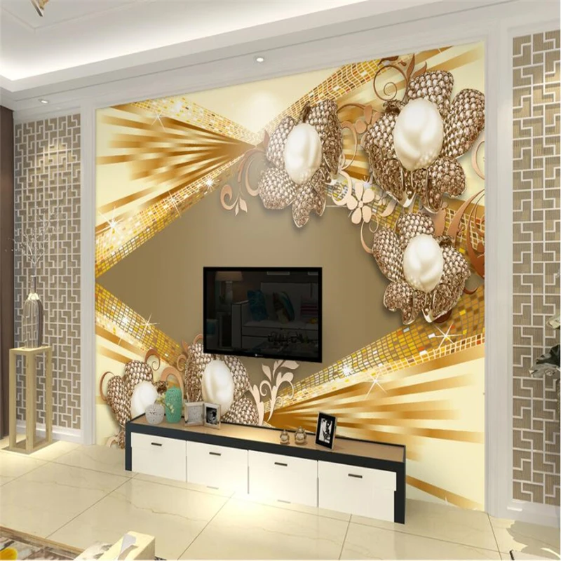 

beibehang Custom 3d wallpaper European luxury 3D three-dimensional metal pearl flower jewelry mural background wall decoration