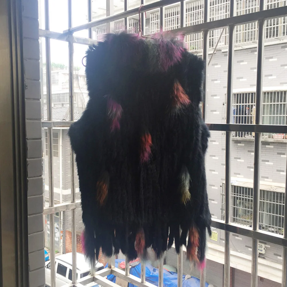 Женский вязаный жилет ручной работы из 2021 натурального кроличьего меха с