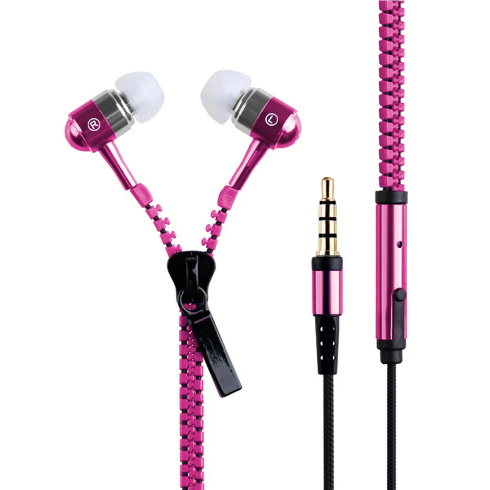PINK 3,5 мм проводные наушники на молнии, встроенный микрофон, модные наушники basses для сотовых телефонов, 10 цветов - Цвет: PINK