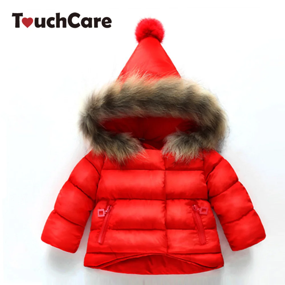 TouchCare/утепленная детская зимняя верхняя одежда с меховым капюшоном пуховые парки